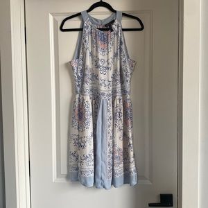 BCBGMaxAzria Blue Floral Haltered Neckline Mini Dress